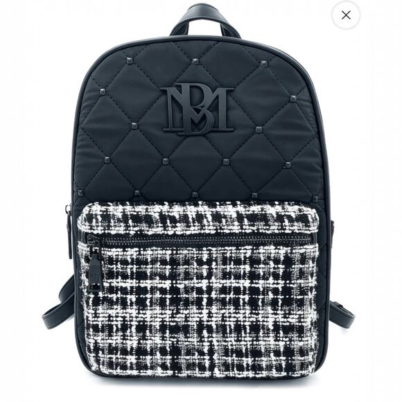 Badgley Mischka Backpack Tweed Quilted Studded Black White New With Tags - Picture 8 of 8